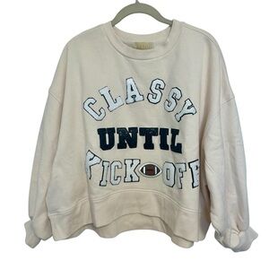 Judith March Classy Until Kick Off Football Graphic Sweatshirt Sz L Cream
